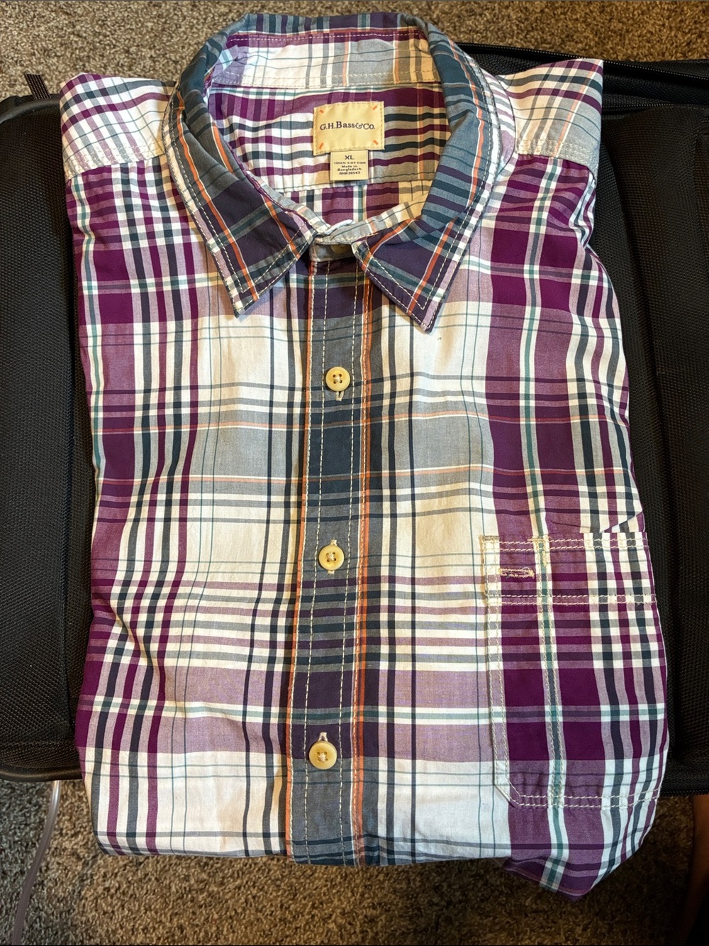 G.H. Bass & Co. Men’s Purple and White Plaid Button-Down Shirt